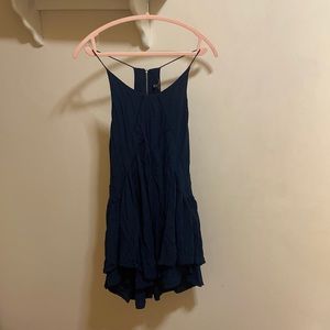 Boho navy blue halter sundress with zipper back